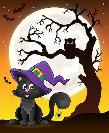 simsearch:400-04236811,k - Tree silhouette and Halloween cat - eps10 vector illustration. Photographie de stock - Aubaine LD & Abonnement, Code: 400-08712284