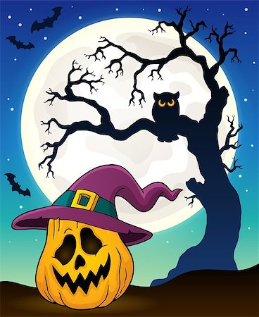 simsearch:400-04236863,k - Pumpkin in witch hat theme image 3 - eps10 vector illustration. Stock Photo - Budget Royalty-Free & Subscription, Code: 400-08712280