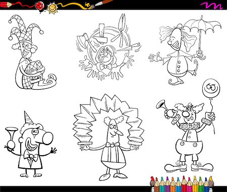 Black and White Cartoon Illustration of Circus Clown Characters Collection Coloring Book Photographie de stock - Aubaine LD & Abonnement, Code: 400-08712308