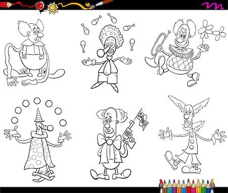 Black and White Cartoon Illustration of Circus Clown Characters Set Coloring Book Photographie de stock - Aubaine LD & Abonnement, Code: 400-08712309
