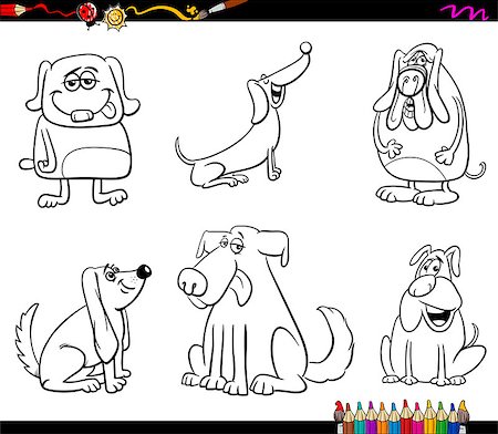 simsearch:400-07977687,k - Black and White Cartoon Illustration Dogs Animal Characters Set Coloring Book Foto de stock - Super Valor sin royalties y Suscripción, Código: 400-08712315