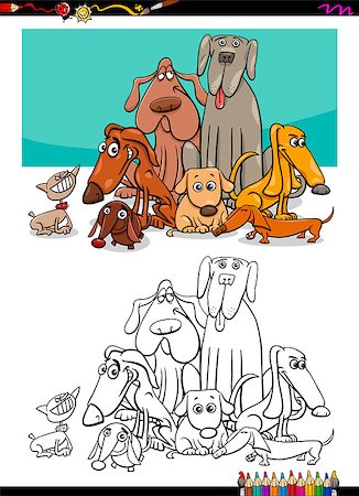 simsearch:400-09094944,k - Cartoon Illustration of Dog Animal Characters Group Coloring Book Stock Photo - Budget Royalty-Free & Subscription, Code: 400-08712311