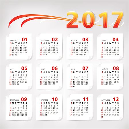 simsearch:400-08262897,k - 2017 year simple office calendar vector illustration Fotografie stock - Microstock e Abbonamento, Codice: 400-08712415