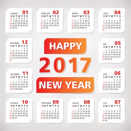 simsearch:400-08262900,k - 2017 year simple office calendar vector illustration Fotografie stock - Microstock e Abbonamento, Codice: 400-08712416
