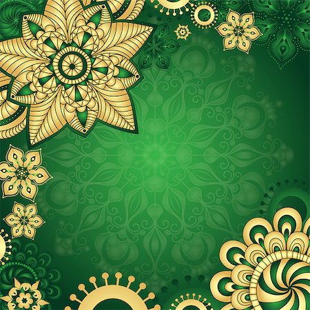 simsearch:400-07061689,k - Gold-green vintage frame with gold gradient flowers, vector eps10 Stock Photo - Budget Royalty-Free & Subscription, Code: 400-08712442