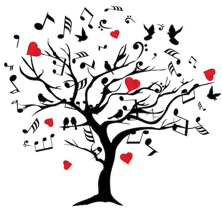 simsearch:400-08712484,k - vector illustration of a music tree with notes, hearts, birds Fotografie stock - Microstock e Abbonamento, Codice: 400-08712484