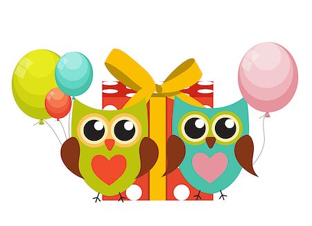 Cute Owl Happy Birthday Background with Gift Box, Balloons and Place for Your Text Vector Illustration EPS10 Stock Photo - Budget Royalty-Free & Subscription, Code: 400-08712547