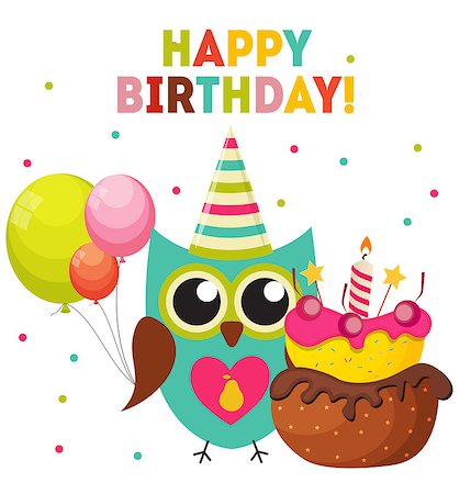 Cute Owl Happy Birthday Background with Balloons and Place for Your Text Vector Illustration EPS10 Stock Photo - Budget Royalty-Free & Subscription, Code: 400-08712549