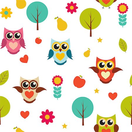 Cute Owl Seamless Pattern Background Vector Illustration EPS10 Stock Photo - Budget Royalty-Free & Subscription, Code: 400-08712555