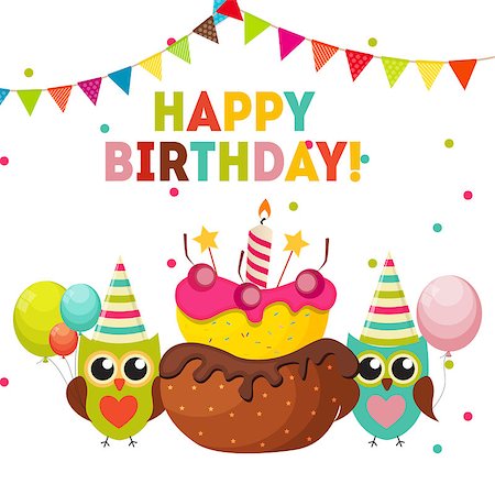 Cute Owl Happy Birthday Background with Balloons and Place for Your Text Vector Illustration EPS10 Stock Photo - Budget Royalty-Free & Subscription, Code: 400-08712551