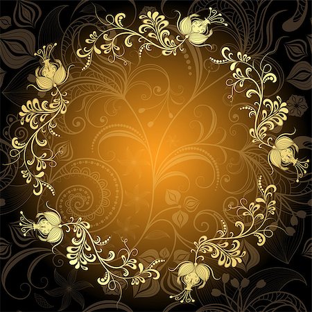 simsearch:400-07061689,k - Gold-dark floral lacy circle frame with golden flowers (vector EPS 10) Stock Photo - Budget Royalty-Free & Subscription, Code: 400-08712600