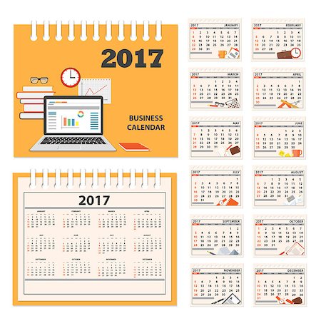 sunday market - Business calendar for desk on 2017 year. Set of the 12 month isolated pages with business icons and full calendar with image on the cover. Week starts on Sunday. eps 10 Stock Photo - Budget Royalty-Free & Subscription, Code: 400-08712645