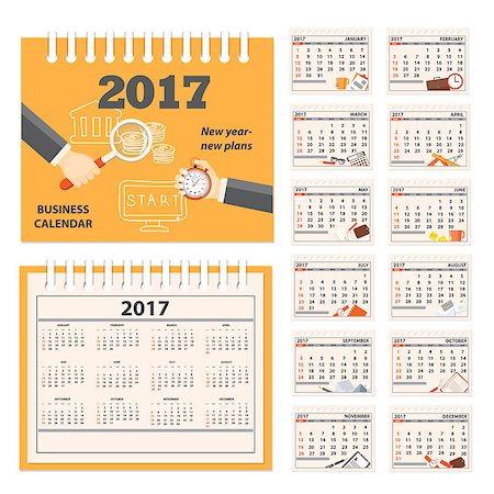sunday market - Business calendar for desk on 2017 year. Set of the 12 month isolated pages with business icons and full calendar with image on the cover. Week starts on Sunday. eps 10 Stock Photo - Budget Royalty-Free & Subscription, Code: 400-08712646