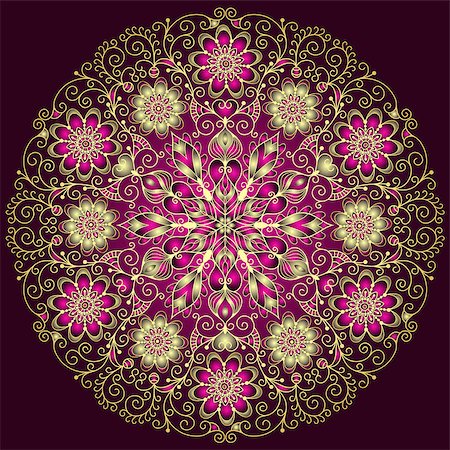 simsearch:400-06080425,k - Gold-purple round floral vintage pattern on dark, vector Stock Photo - Budget Royalty-Free & Subscription, Code: 400-08712691