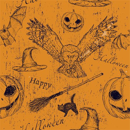 Halloween seamless texturewith pumpkin, owl and bat2. Vector illustration EPS8 Stock Photo - Budget Royalty-Free & Subscription, Code: 400-08712781