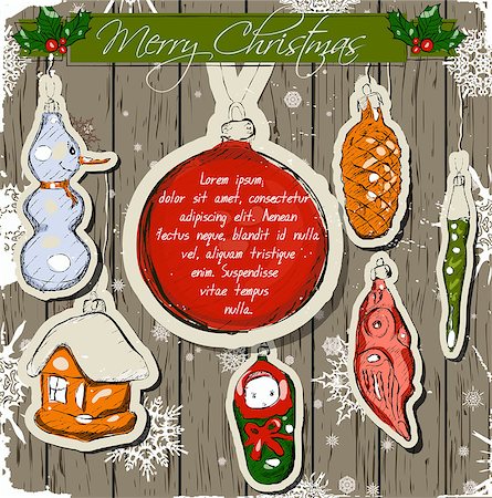 simsearch:400-08712804,k - Poster with vintage Christmas decorations. Vector illustration EPS10 Stock Photo - Budget Royalty-Free & Subscription, Code: 400-08712797