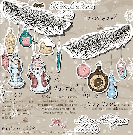 simsearch:400-08712804,k - Poster with vintage Christmas decorations. Vector illustration EPS10 Stock Photo - Budget Royalty-Free & Subscription, Code: 400-08712792