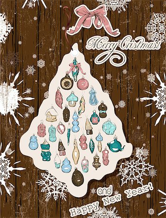 simsearch:400-08712804,k - Vintage Christmas card pastel colors. Vector illustration EPS10 Stock Photo - Budget Royalty-Free & Subscription, Code: 400-08712804