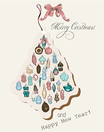simsearch:400-08712804,k - Vintage Christmas card pastel colors. Vector illustration EPS10 Stock Photo - Budget Royalty-Free & Subscription, Code: 400-08712803