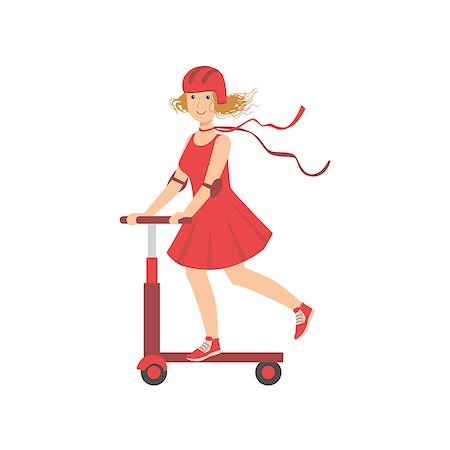sports scooters - Woman In Red Dress Riding A Scooter Illustration Isolated On White Background. Simplified Cartoon Character Flat Vector Icon Foto de stock - Super Valor sin royalties y Suscripción, Código: 400-08712903