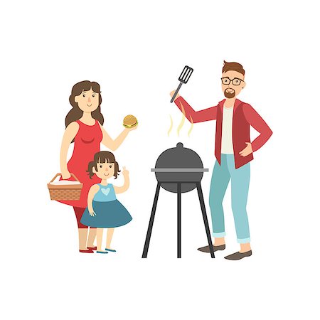 Barbeque Picnic For Family Bright Color Cartoon Simple Style Flat Vector Clipart Isolated Illustration Stock Photo - Budget Royalty-Free & Subscription, Code: 400-08712940