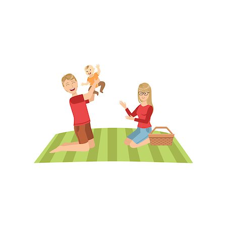 Young Parents With Baby On Picnic Bright Color Cartoon Simple Style Flat Vector Clipart Isolated Illustration Stock Photo - Budget Royalty-Free & Subscription, Code: 400-08712941