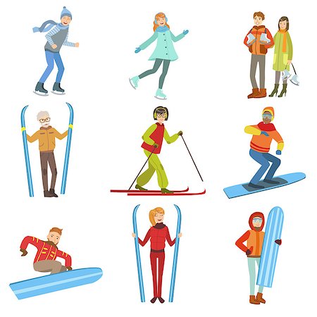 extreme cold clothes women - People And Winter Sports Illustrations Isolated On White Background. Simplified Cartoon Characters Set Stock Photo - Budget Royalty-Free & Subscription, Code: 400-08712943