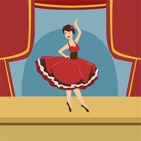 Ballerina In Stylized Spanish Dress Solo Dance Simplified Graphic Drawing In Bright Colors. Show On Stage Flat Vector Illustration Photographie de stock - Aubaine LD & Abonnement, Code: 400-08712971