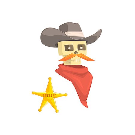 Dead Sheriff Head And Star Pin Drawing Isolated On White Background. Cool Colorful Wild West Themed Vector Illustration In Stylized Geometric Cartoon Design Stock Photo - Budget Royalty-Free & Subscription, Code: 400-08713010