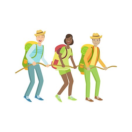 simsearch:400-08713043,k - Thee Hikers Holding To The Rope Simple Childish Flat Colorful Illustration On White Background Fotografie stock - Microstock e Abbonamento, Codice: 400-08713037