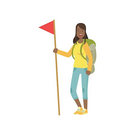 simsearch:400-08713043,k - Woman With The Flag And Backpack Simple Childish Flat Colorful Illustration On White Background Fotografie stock - Microstock e Abbonamento, Codice: 400-08713047