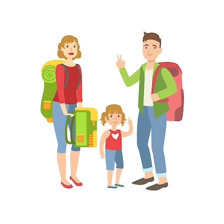 simsearch:400-08713043,k - Family With Backpacks Preparing For Hike Simple Childish Flat Colorful Illustration On White Background Fotografie stock - Microstock e Abbonamento, Codice: 400-08713055