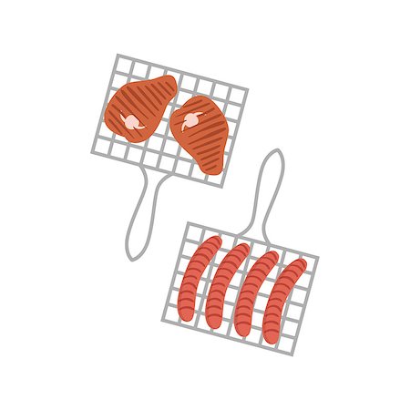 simsearch:400-06700048,k - Two Grill Grids With Sausages And Porc Chops Simple Childish Flat Colorful Illustration On White Background Stock Photo - Budget Royalty-Free & Subscription, Code: 400-08713059