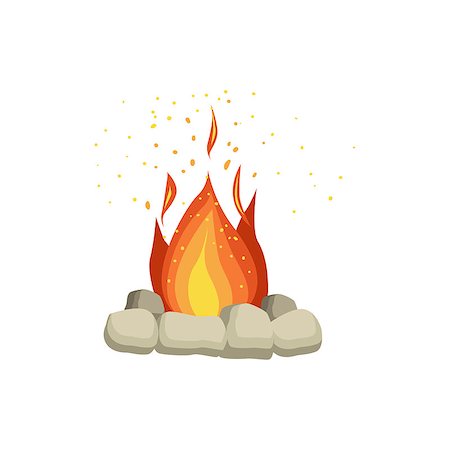 Bonfire With Rocks Surrounding Bright Color Cartoon Simple Style Flat Vector Illustration Isolated On White Background Stock Photo - Budget Royalty-Free & Subscription, Code: 400-08713065