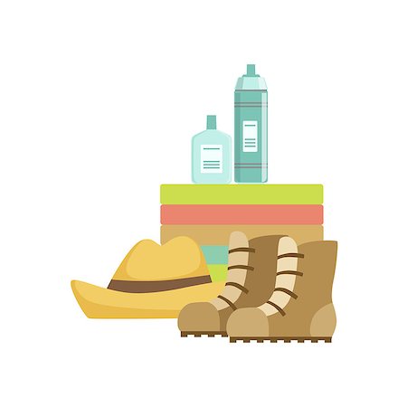 simsearch:400-06700048,k - Camping Equipment Set With Boots And Water Bottles Simple Childish Flat Colorful Illustration On White Background Stock Photo - Budget Royalty-Free & Subscription, Code: 400-08713063