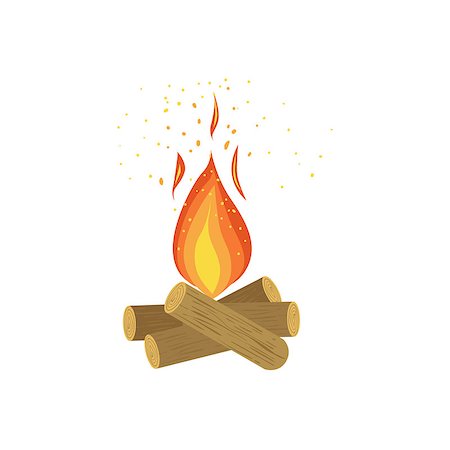 Camp Fire On Logs Of Wood Bright Color Cartoon Simple Style Flat Vector Illustration Isolated On White Background Stock Photo - Budget Royalty-Free & Subscription, Code: 400-08713070