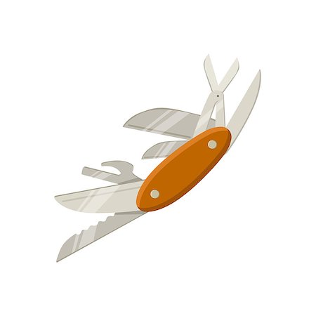 Swiss Multitool Knife With Open Blades Bright Color Cartoon Simple Style Flat Vector Illustration Isolated On White Background Stock Photo - Budget Royalty-Free & Subscription, Code: 400-08713071