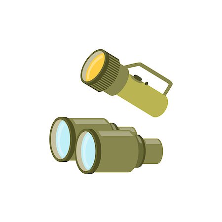 Pair Of Binoculars And A Lamp Bright Color Cartoon Simple Style Flat Vector Illustration Isolated On White Background Stock Photo - Budget Royalty-Free & Subscription, Code: 400-08713081