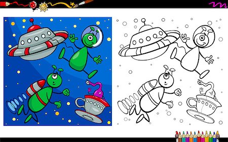 Cartoon Illustration of Alien Fantasy Characters Coloring Book Activity Stock Photo - Budget Royalty-Free & Subscription, Code: 400-08713111