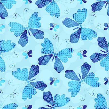 simsearch:400-07061067,k - Seamless blue pattern with vintage butterflies and translucent balls (vector eps10) Foto de stock - Super Valor sin royalties y Suscripción, Código: 400-08713283