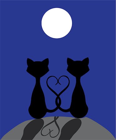 vector illustration of cats silhouettes in the moonlight Foto de stock - Super Valor sin royalties y Suscripción, Código: 400-08713371