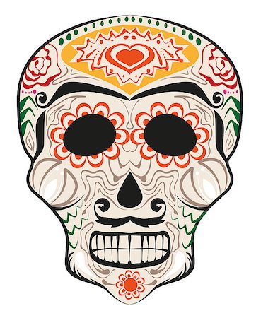 Day of Dead painted skull. Dia de Muertos translated from Spanish. Isolated on white vector illustration Foto de stock - Royalty-Free Super Valor e Assinatura, Número: 400-08713383