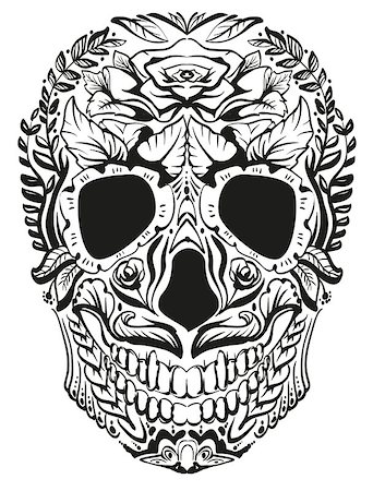 death and illustration - Black and white decoration human skull. Day of Dead. Isolated on white vector illustration Stock Photo - Budget Royalty-Free & Subscription, Code: 400-08713394