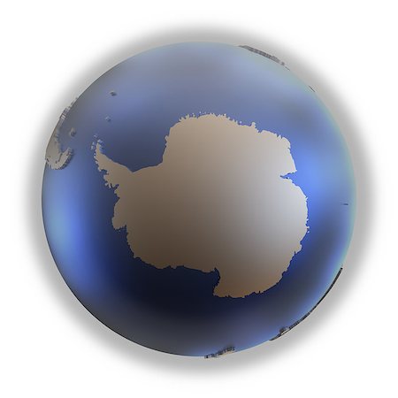 simsearch:400-08729868,k - Antarctica on elegant metallic model of planet Earth with blue ocean and shiny embossed continents with visible country borders. 3D illustration isolated on white background. Photographie de stock - Aubaine LD & Abonnement, Code: 400-08729698