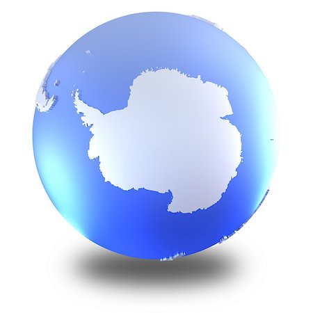 simsearch:400-08729854,k - Antarctica on bright metallic model of planet Earth with blue ocean and shiny embossed continents with visible country borders. 3D illustration isolated on white background with shadow. Foto de stock - Super Valor sin royalties y Suscripción, Código: 400-08729699