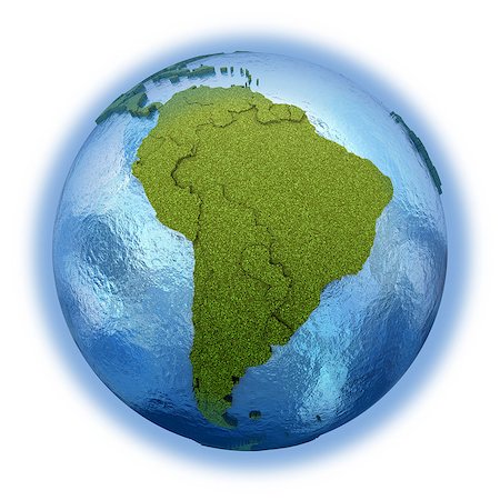 simsearch:400-08693830,k - South America on 3D model of planet Earth with grassy continents with embossed countries and blue ocean. 3D illustration isolated on white background. Stock Photo - Budget Royalty-Free & Subscription, Code: 400-08729712