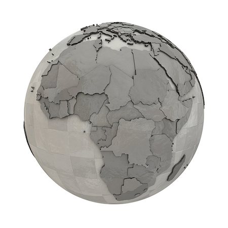 simsearch:400-08729737,k - Africa on 3D model of metallic planet Earth made of steel plates with embossed countries. 3D illustration isolated on white background. Foto de stock - Super Valor sin royalties y Suscripción, Código: 400-08729738