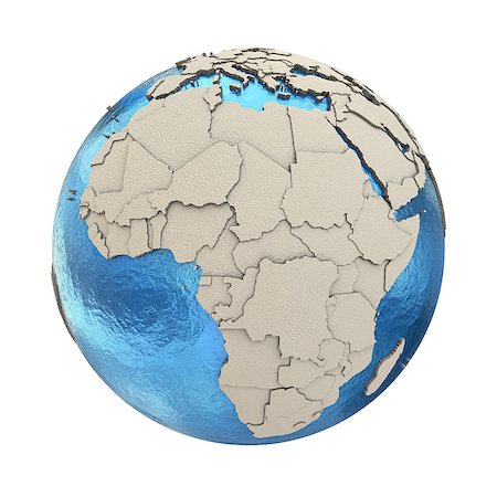 simsearch:400-08729852,k - Africa on 3D model of blue Earth with embossed countries and blue ocean. 3D illustration isolated on white background. Stock Photo - Budget Royalty-Free & Subscription, Code: 400-08729739