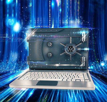 simsearch:400-08729802,k - Computer with screen as a safe closed 3d rendering Stock Photo - Budget Royalty-Free & Subscription, Code: 400-08729801