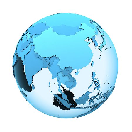 simsearch:400-08729868,k - Southeast Asia on translucent model of planet Earth with visible continents blue shaded countries. 3D illustration isolated on white background. Photographie de stock - Aubaine LD & Abonnement, Code: 400-08729841